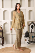 Champagne Beige Embroidered 3-Piece Co-Ord Set