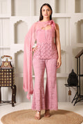 Blush Pink Embellished 3-Piece Co-ord Set with Sheer Dupatta
