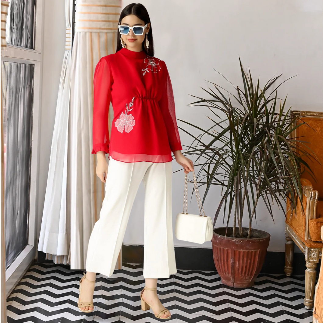 Tomato red cigarette pencil pants & trousers for women casual and office  wear.