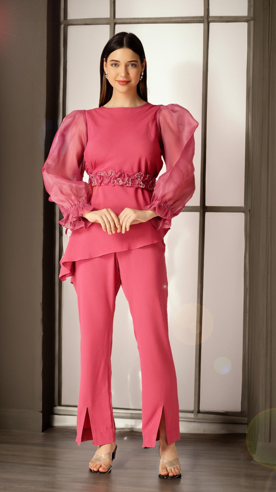 Princess Pink Co-ord Set With Embellished Hand Embroidered Belt