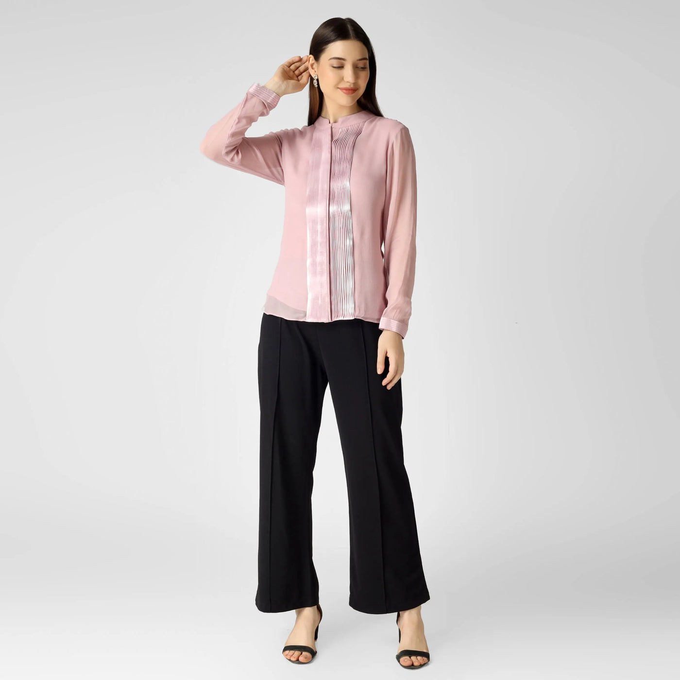 Flamingo Pink Metallic Pleat Top 