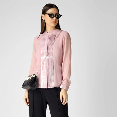 Flamingo Pink Metallic Pleat Top 