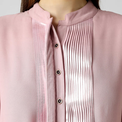 Flamingo Pink Metallic Pleat Top 