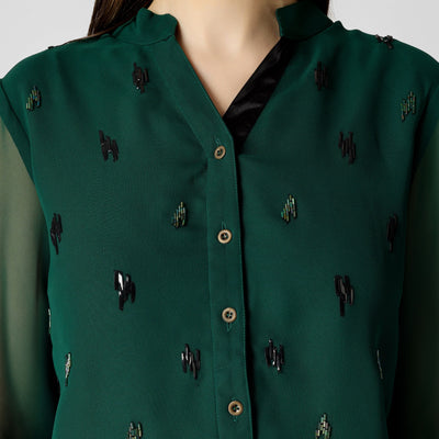 Pine Green Shirt Collar Top 