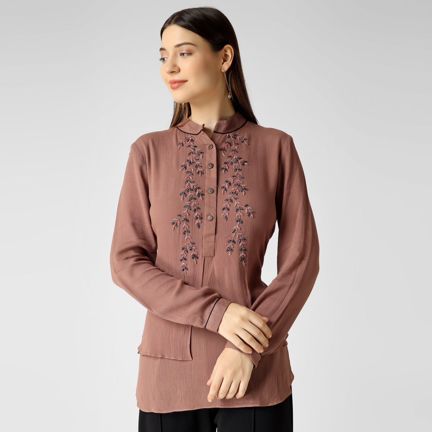 Cinnamon Brown Hand Embroided Top