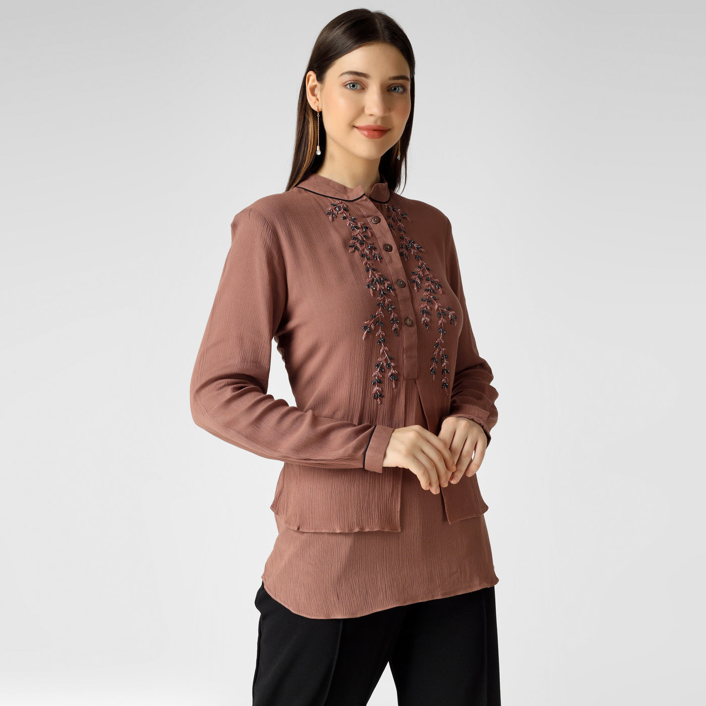 Cinnamon Brown Hand Embroided Top