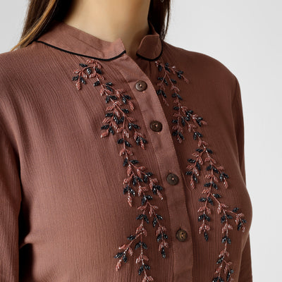 Cinnamon Brown Hand Embroided Top