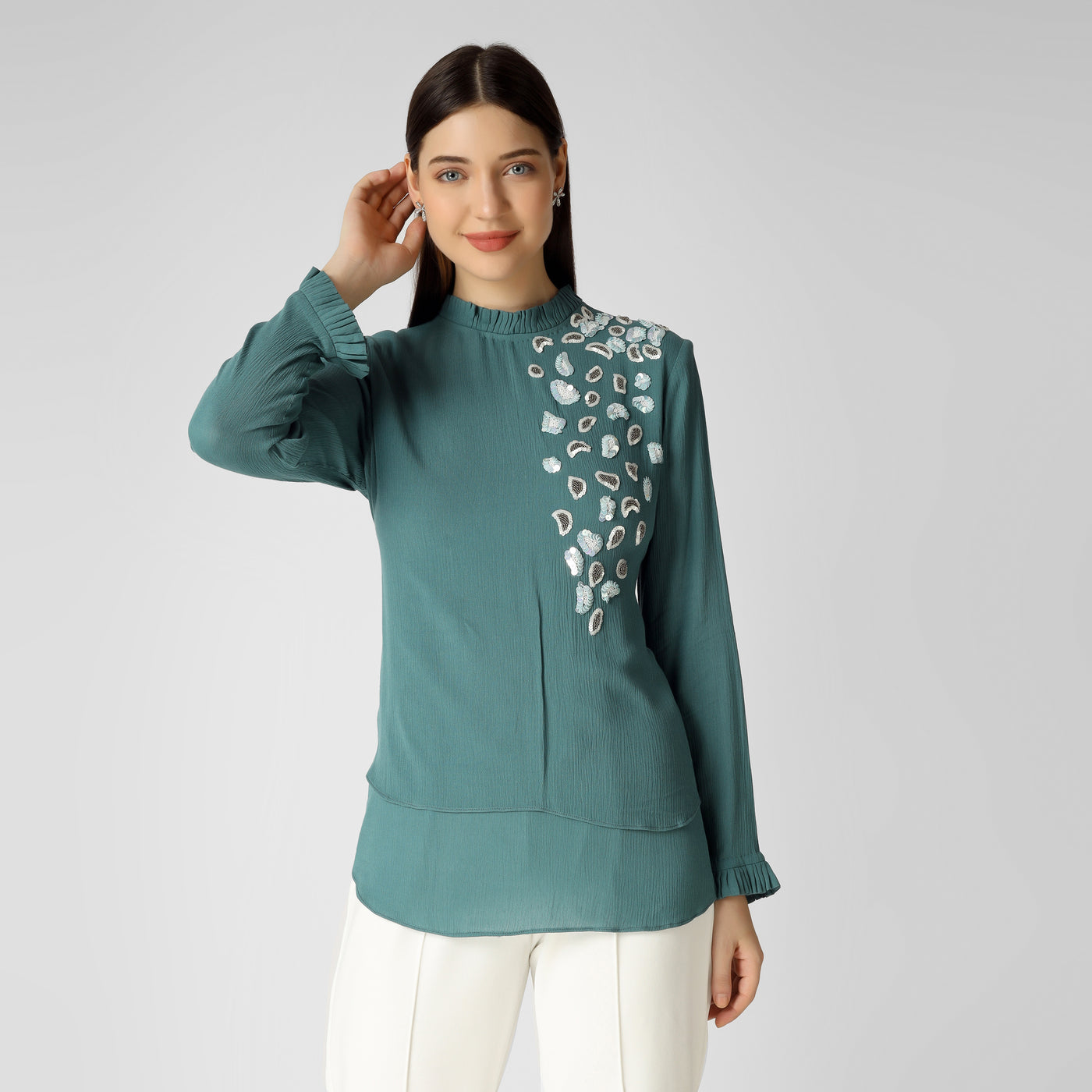 Viridian Green Round Neck Top 