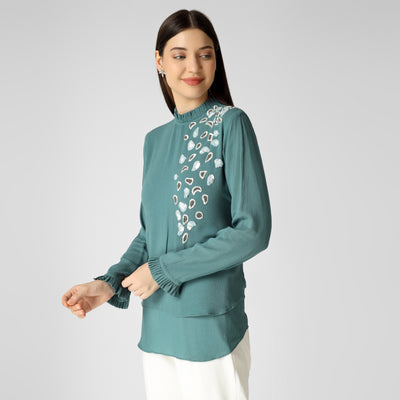 Viridian Green Round Neck Top 