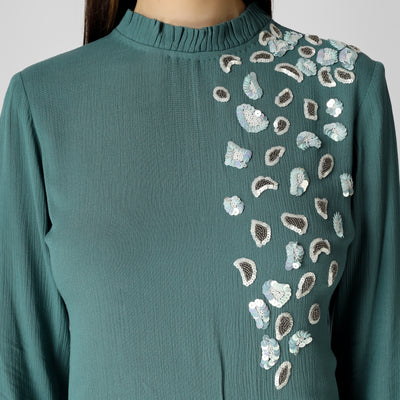 Viridian Green Round Neck Top 