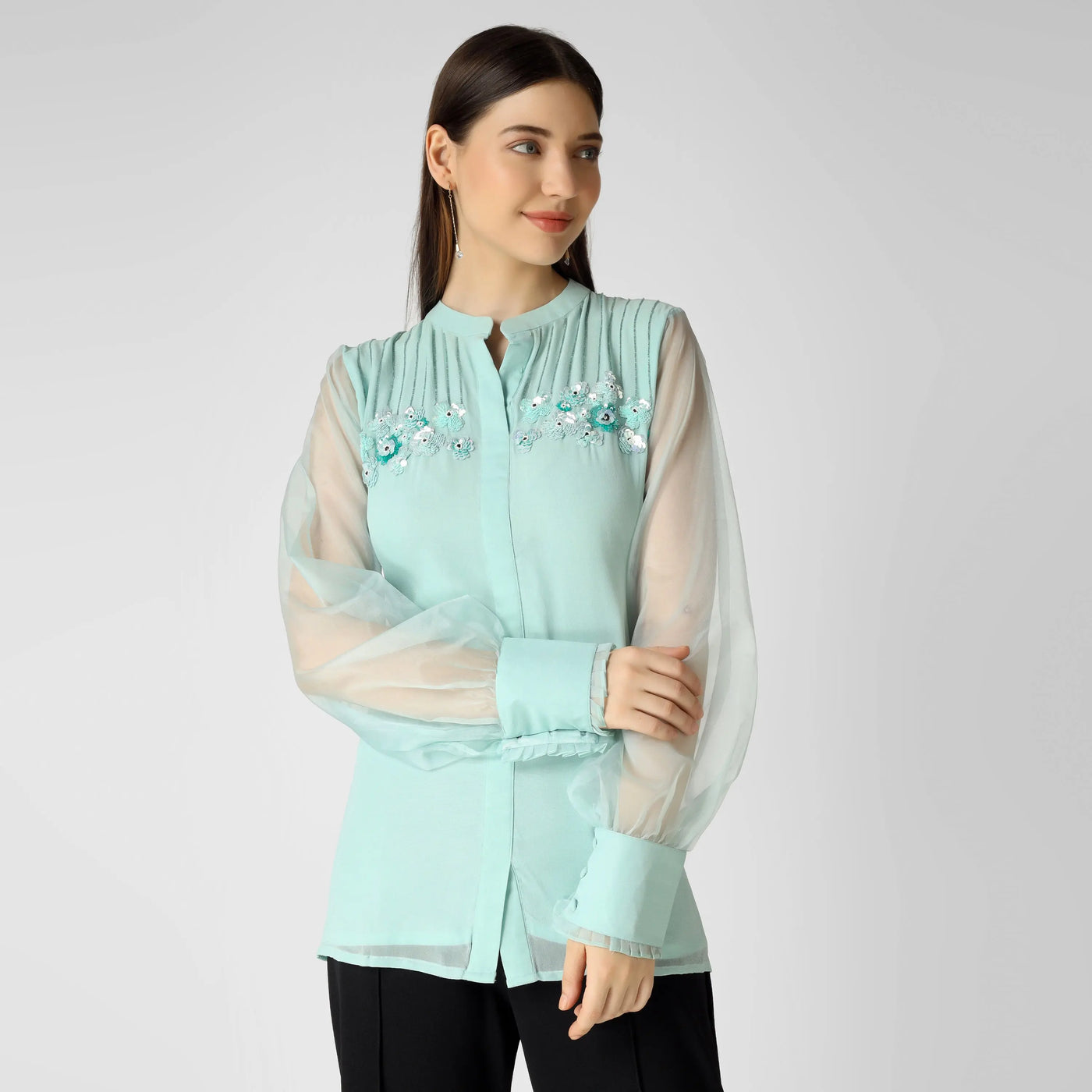 Mint Green Band Collar Top 