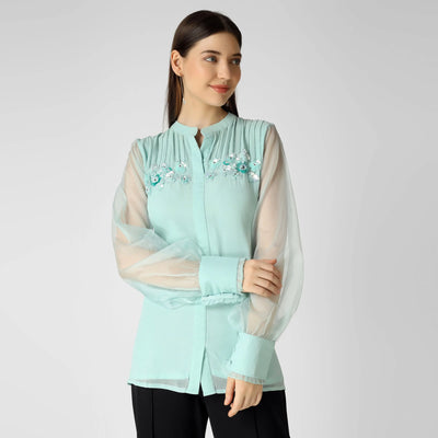 Mint Green Band Collar Top 