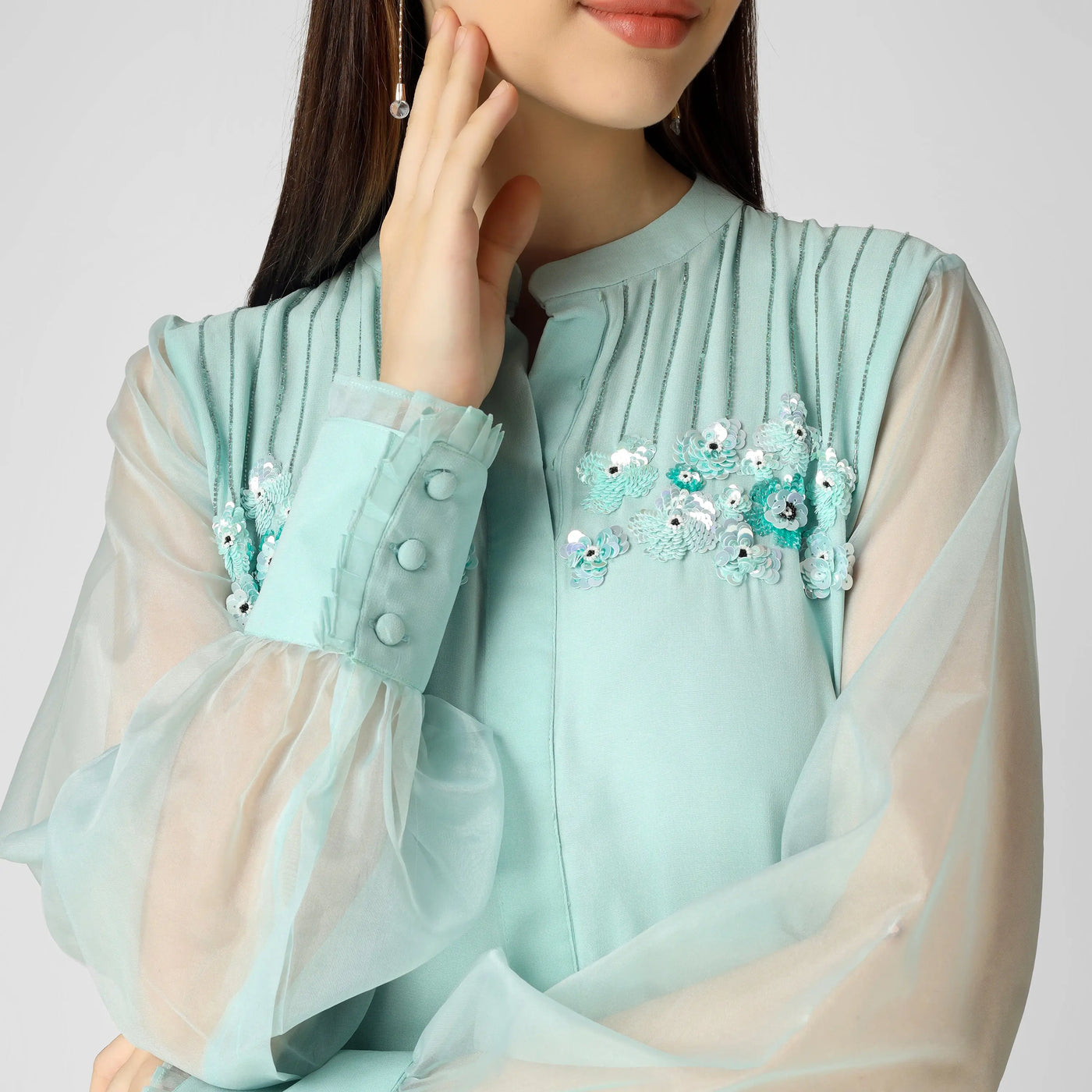 Mint Green Band Collar Top 