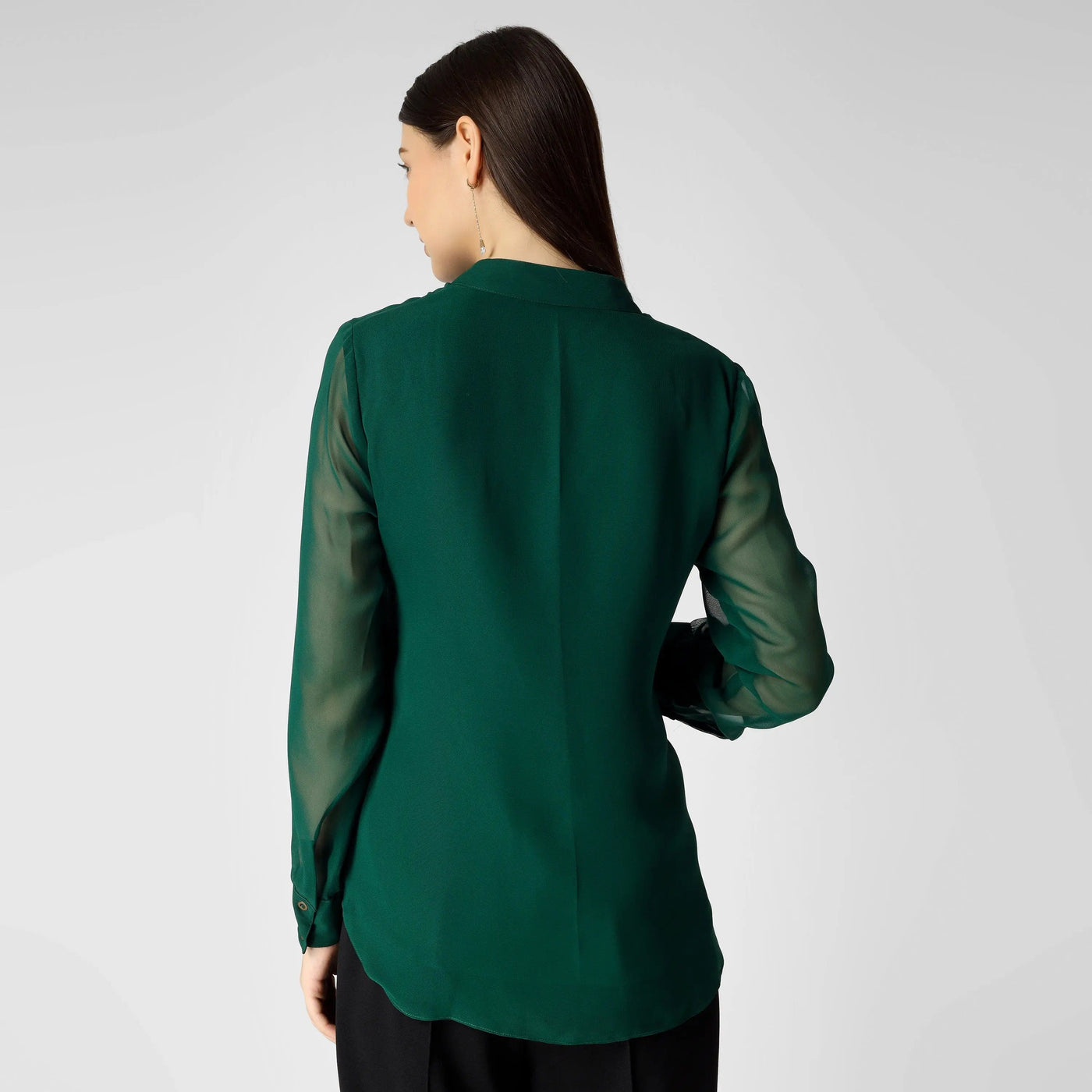 Pine Green Shirt Collar Top 