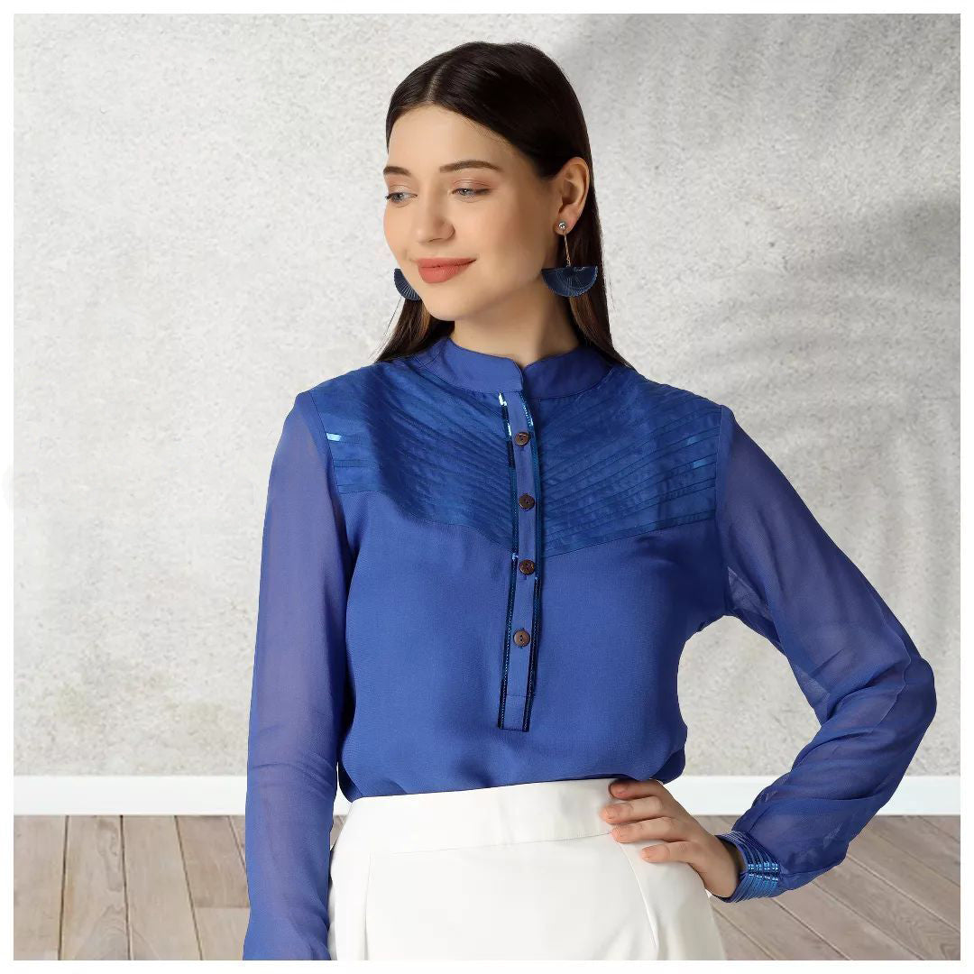 Ultramarine Blue Metallic Embroidered Top