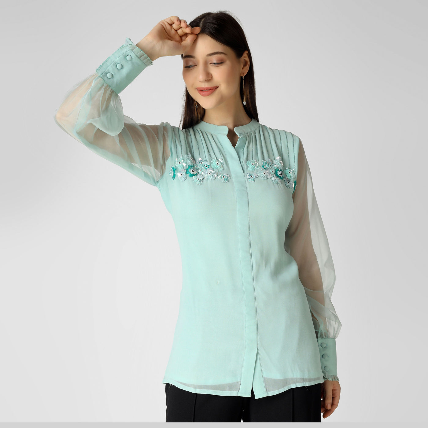 Mint Green Band Collar Top